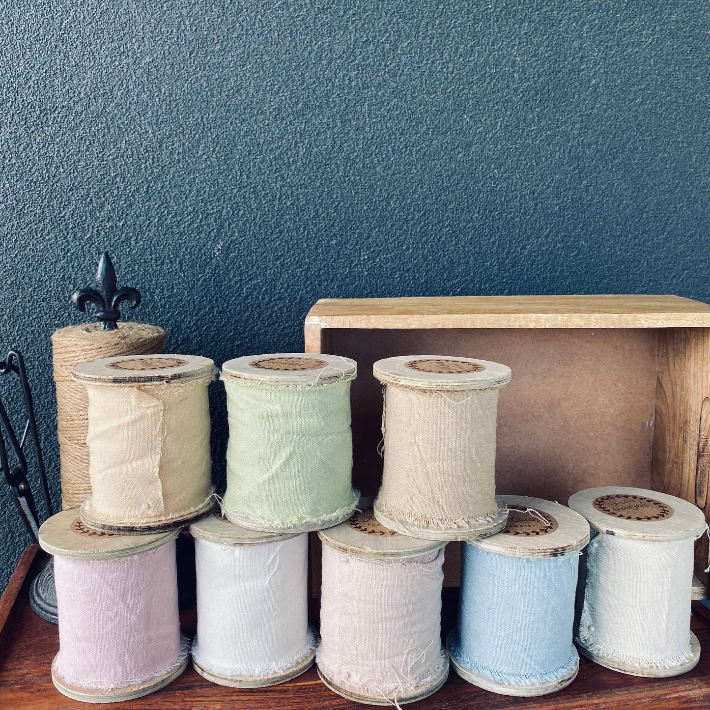 Linen Ribbon On Wooden Spool ( Large )